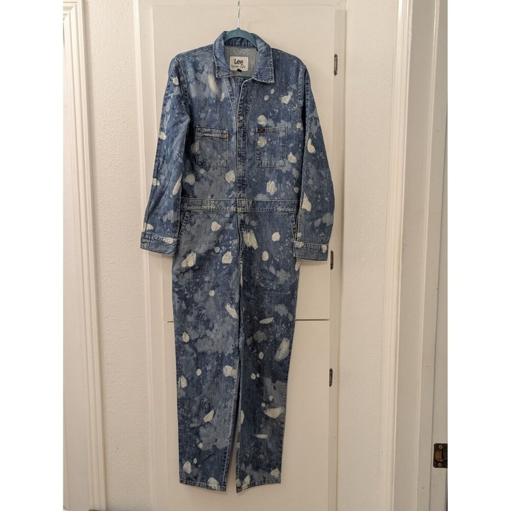 Lee Urban Riders Womens Bleach Splatter Denim Jumpsuit With Zipper Front & Chest